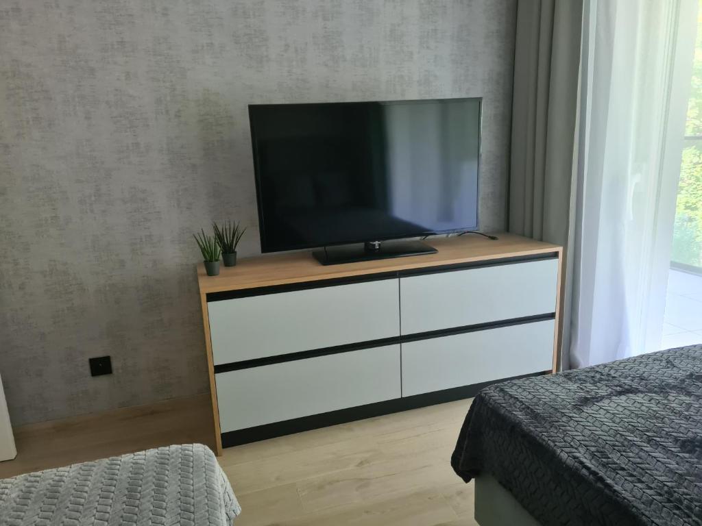 Televízia a/alebo spoločenská miestnosť v ubytovaní Nice River - MAZURIA APARTAMENTY
