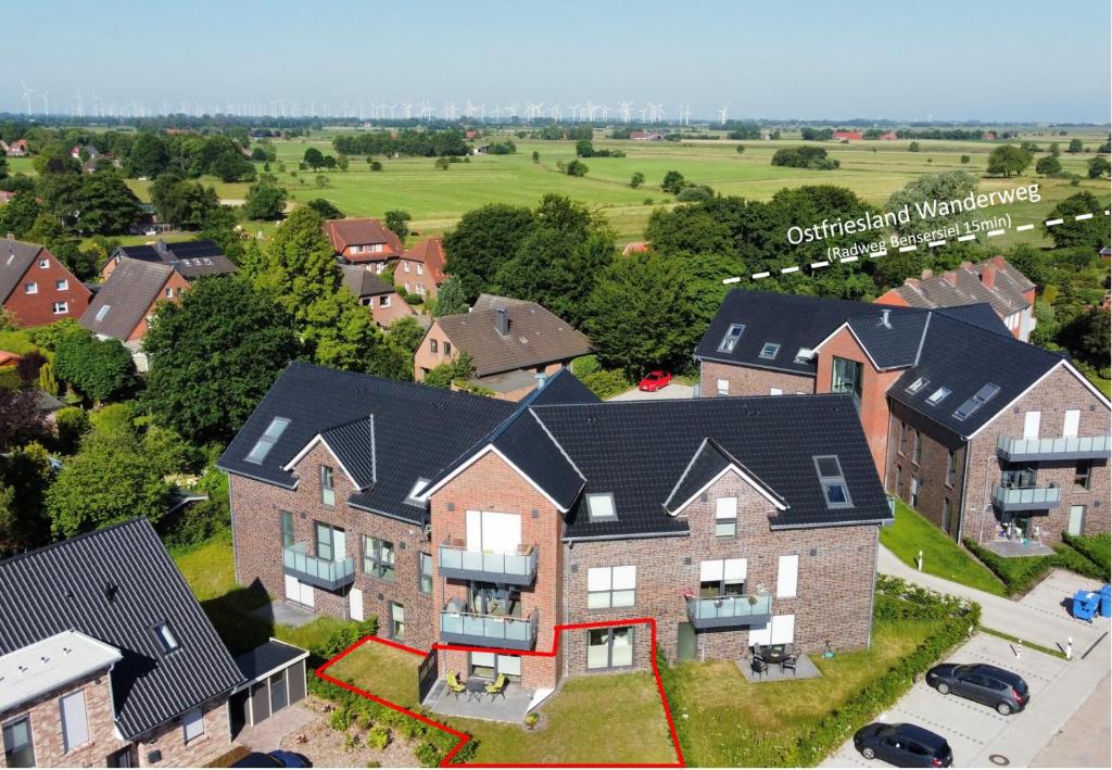 an aerial view of a house at Bärenkoje Esens in Esens