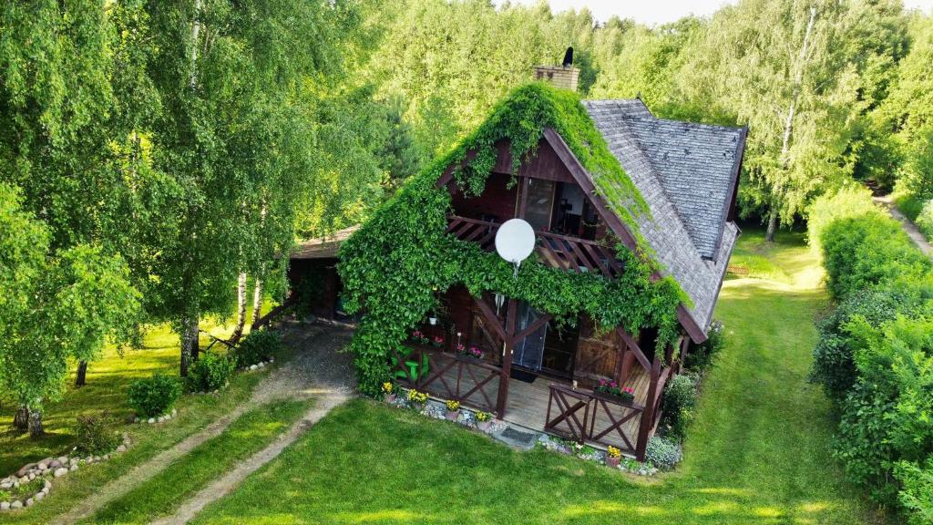 DubeninkiにあるBrzozowy Chilloutの蔦葺き屋根の家