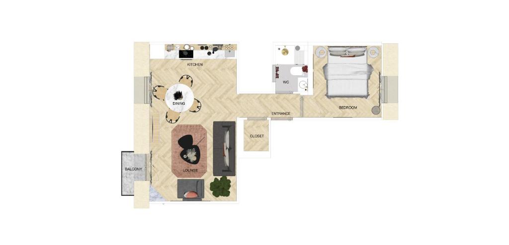 Půdorys ubytování Newly Renovated Apartment with Balcony, AC, Fiber internet