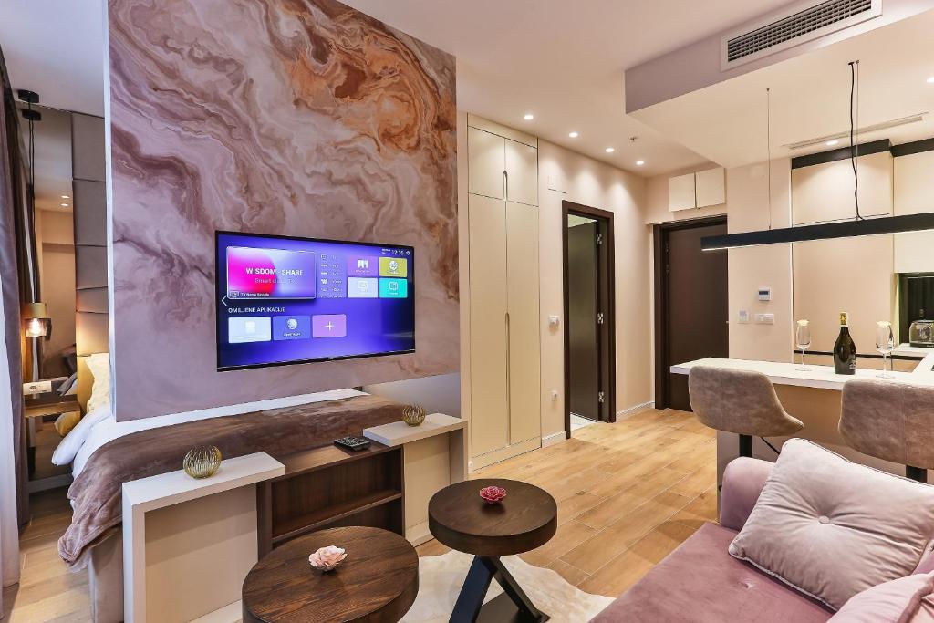 TV a/nebo společenská místnost v ubytování La Fiaba Rafailovici Apartment