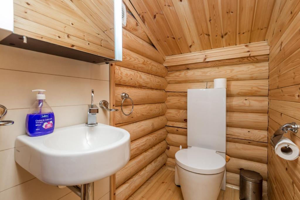 a bathroom with a white sink and a toilet at Holiday House Abies in Ravna Gora