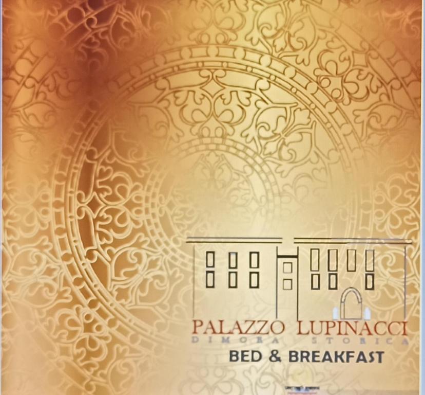 a label for a bed and breakfast with a building at Palazzo Lupinacci - dimora storica Bed and breakfast in Cosenza