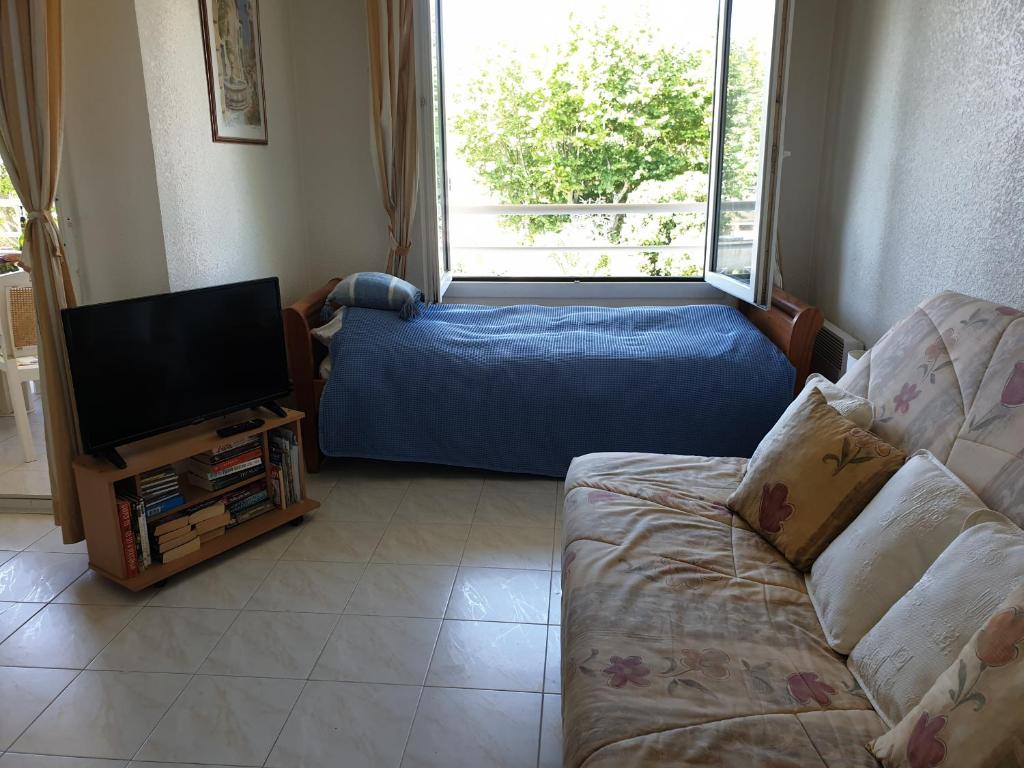 Televízia a/alebo spoločenská miestnosť v ubytovaní PORT FREJUS Studio Cabine 100m des plages 4 Person