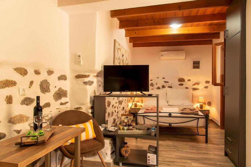 TV a/nebo společenská místnost v ubytování Anemolia Tiny Stone House