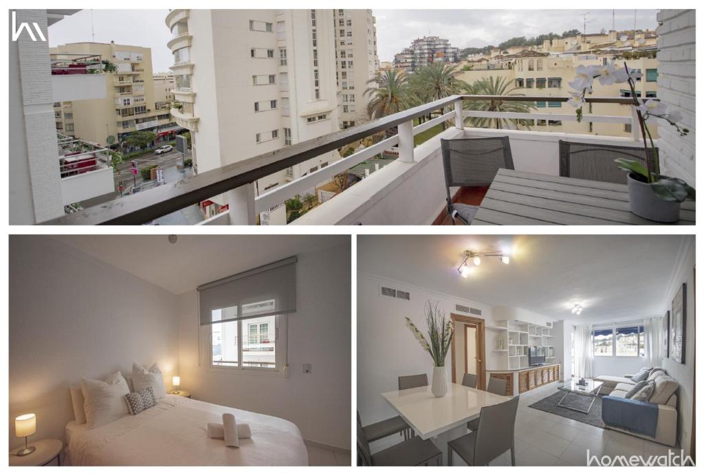 - deux photos d'une chambre avec un lit et un balcon dans l'établissement Apartamento en el centro de Marbella, à Marbella