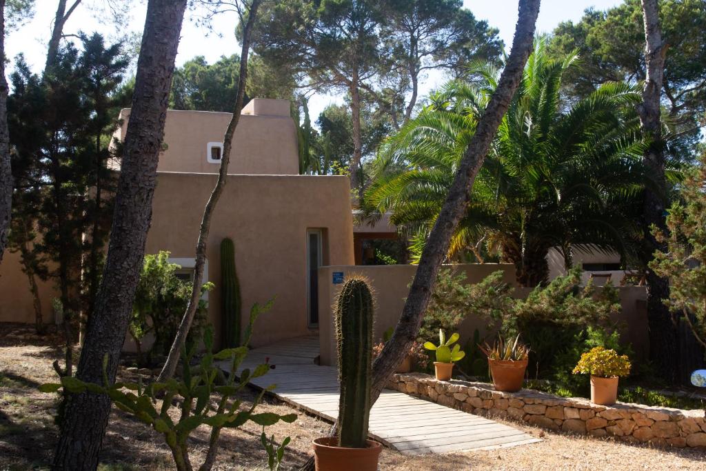 ein Haus mit Bäumen und Pflanzen davor in der Unterkunft Casa Muro Luxury Villa in Cala Saona