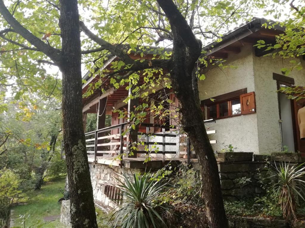 una casa en el bosque con árboles en La casetta nel bosco, en Saló