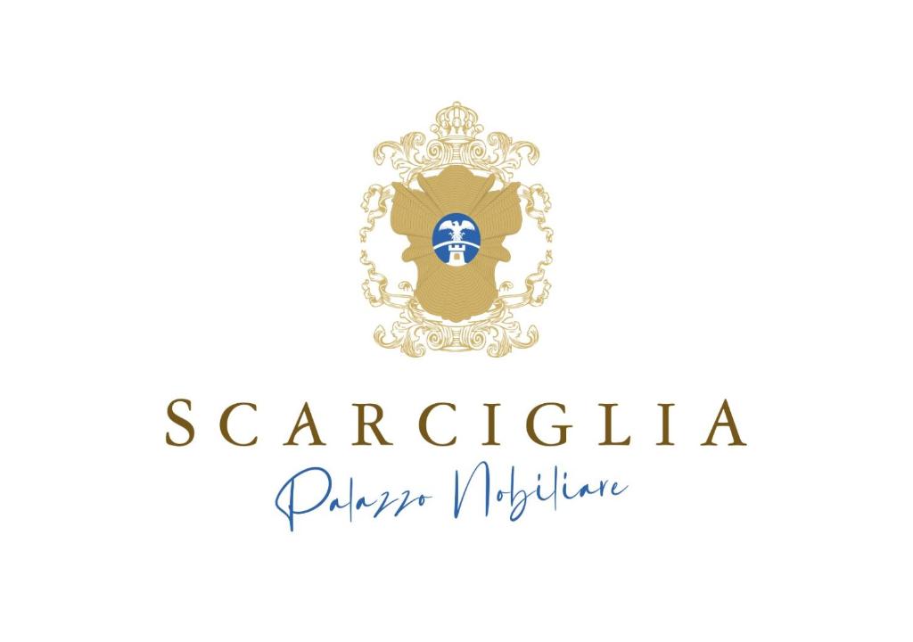 a graceful logo for a restaurant with a crest on it at Palazzo Scarciglia in Minervino di Lecce