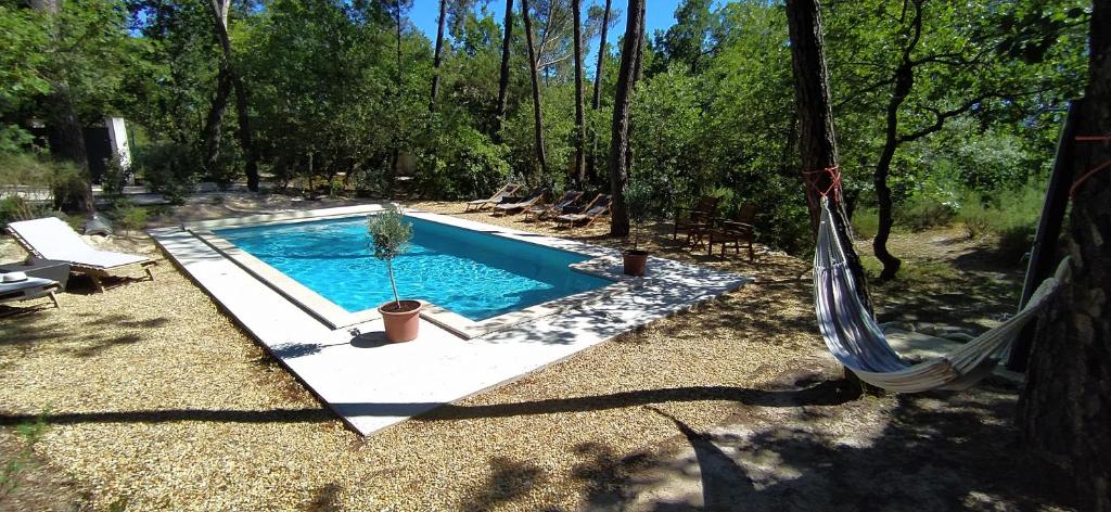 - une piscine avec un hamac dans la cour dans l'établissement Villa Chênaie, à Bédoin