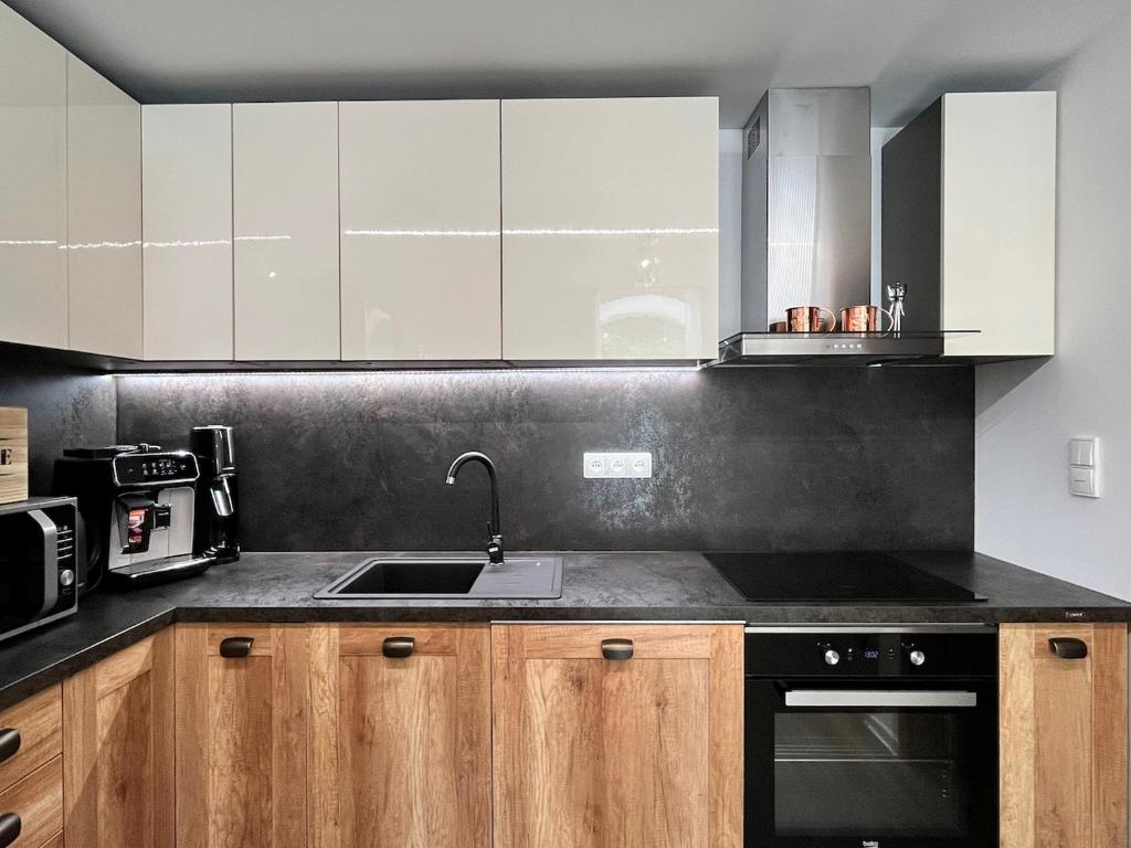 Kuchyň nebo kuchyňský kout v ubytování Apartmán Potůček