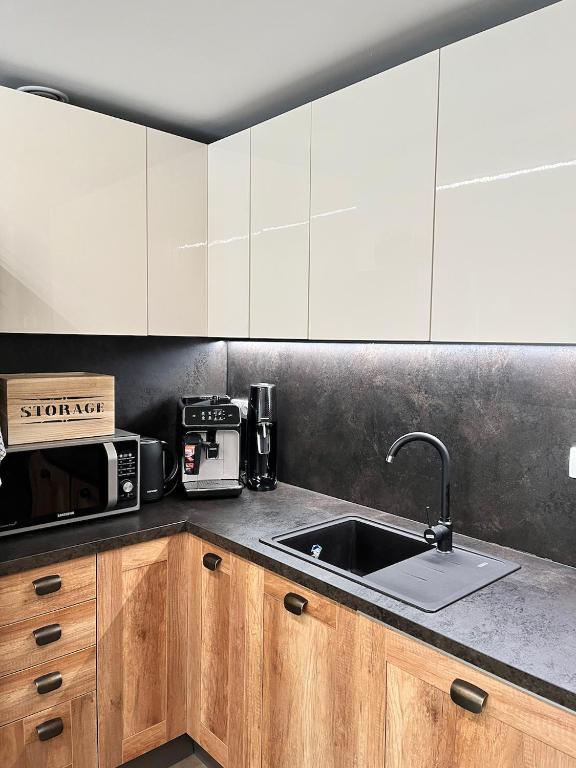 Kuchyň nebo kuchyňský kout v ubytování Apartmán Potůček
