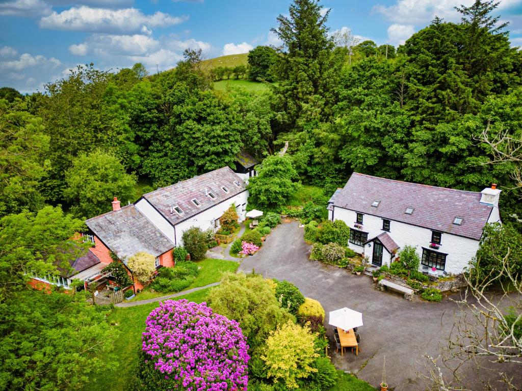 an aerial view of a house in the woods at Brynarth Country Cottages in Aberystwyth