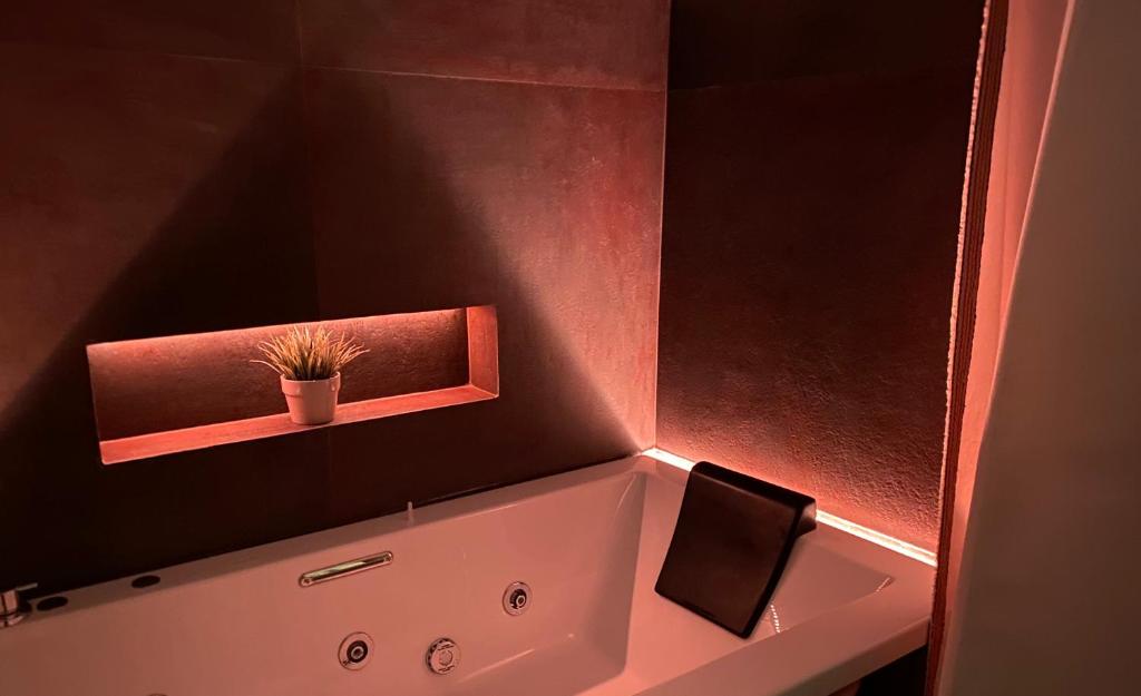 baño con bañera con maceta en la pared en AQUAROOMS Luxury Suites, en Palermo