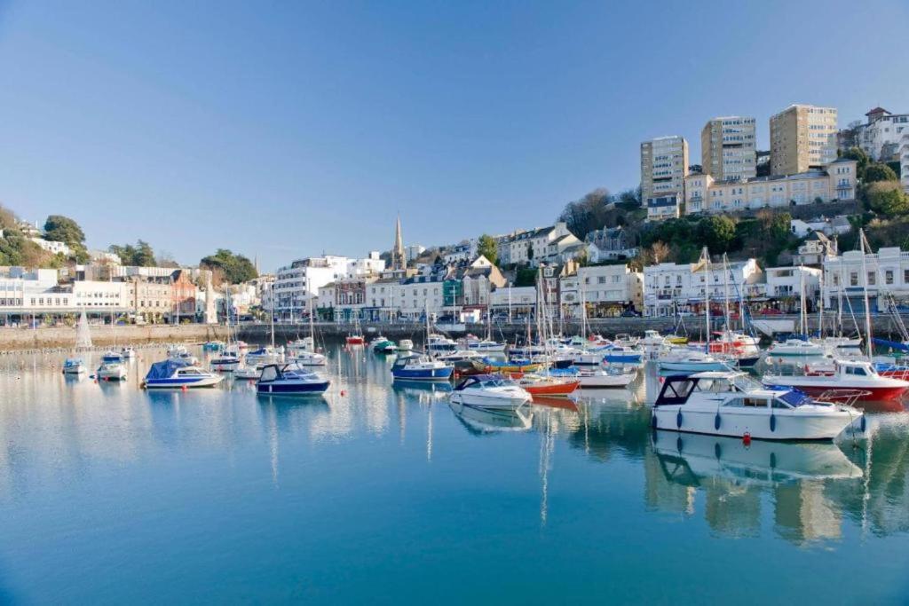 a bunch of boats are docked in a harbor at Lovely Apartment 3 King-size beds in Torquay