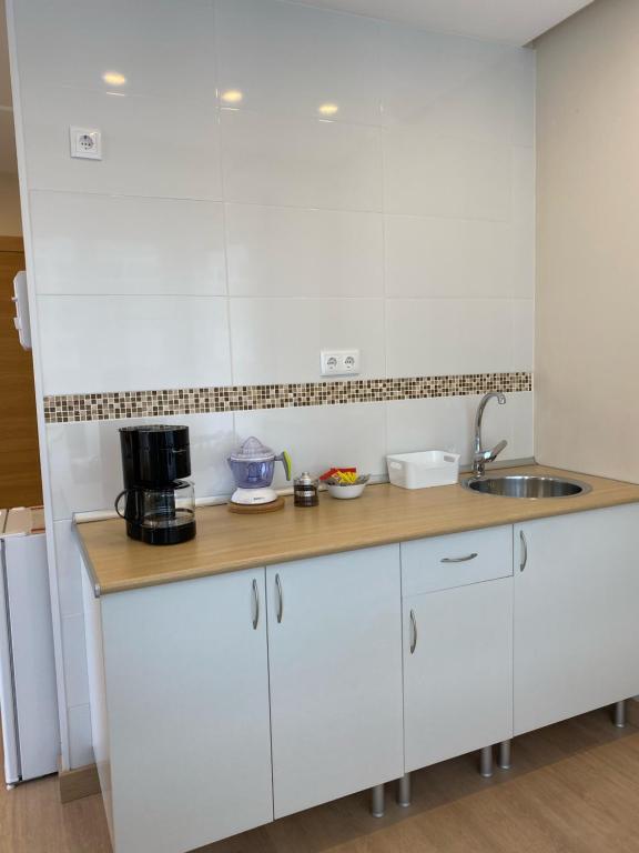 A kitchen or kitchenette at Alojamientos Muelle de Gijón