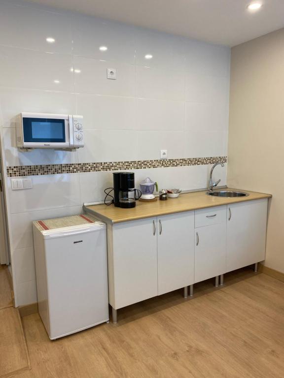 A kitchen or kitchenette at Alojamientos Muelle de Gijón