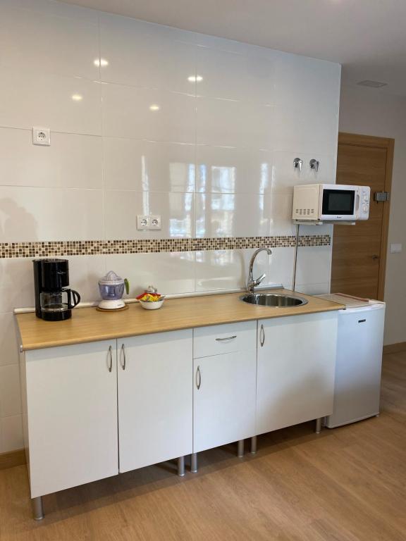 A kitchen or kitchenette at Alojamientos Muelle de Gijón
