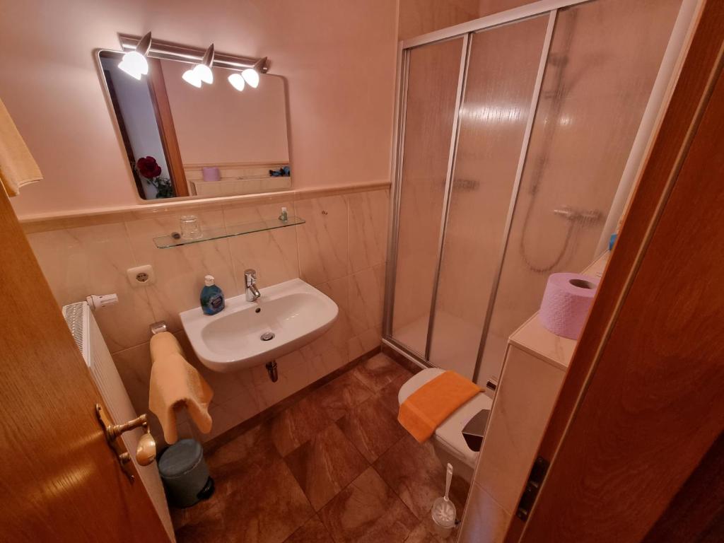 Koupelna v ubytování Hotel Pension Geiger