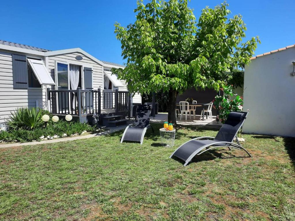 Κήπος έξω από το Mobil'home à Dolus-d'Oléron (17) avec terrasse, cuisine d'été et proche plages - 4 couchages - FR-1-246A-120