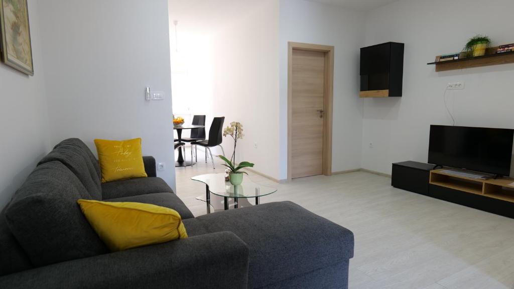 Televízia a/alebo spoločenská miestnosť v ubytovaní Apartmani Miki