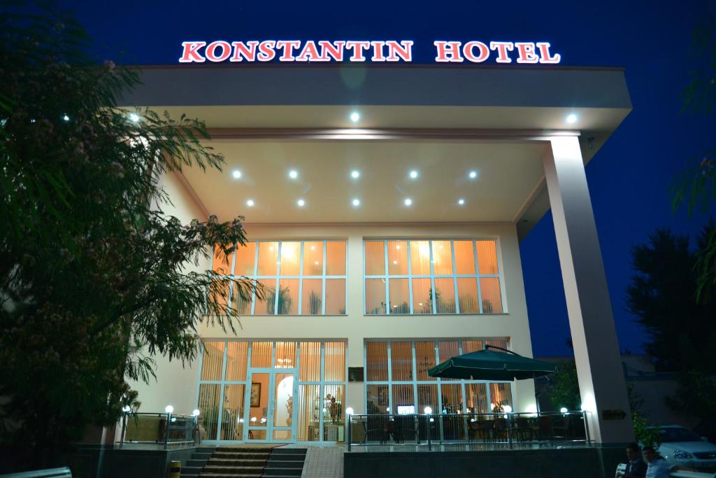 a kontitution hotel lit up at night at Konstantin Hotel in Samarkand