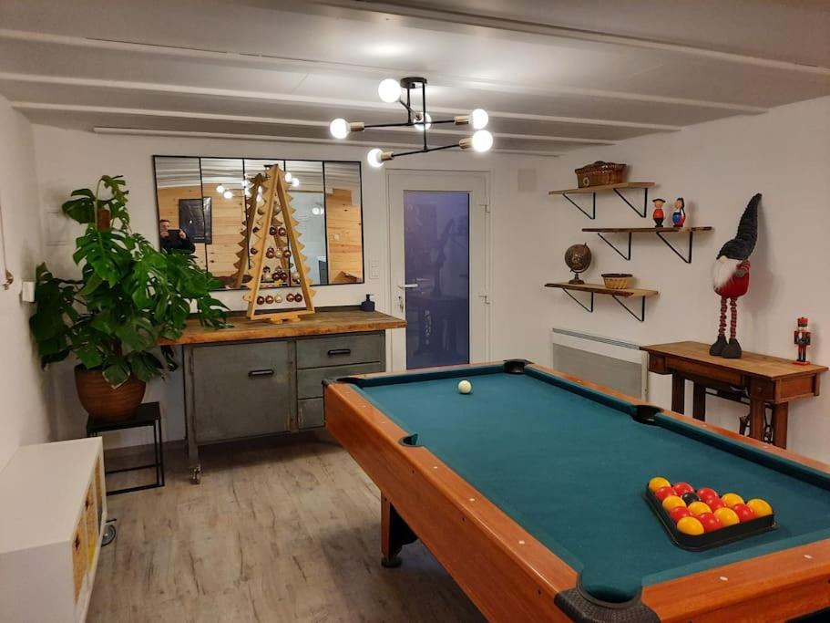 a living room with a pool table in it at Charmant logement avec terrasse et billard in Zimmerbach