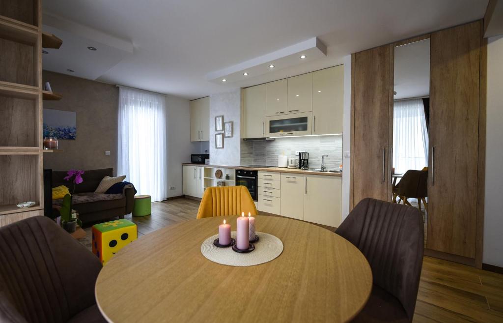 Kuchyň nebo kuchyňský kout v ubytování Apartman Oblačak Divčibare