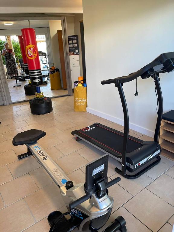 Posilňovňa alebo fitness centrum v ubytovaní Gîte les Noisetiers Maison familiale avec piscine