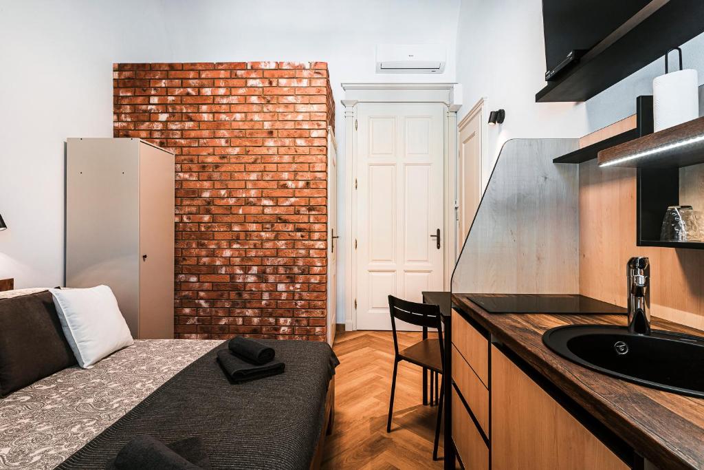 Kuchyň nebo kuchyňský kout v ubytování Apartmány Krmanova