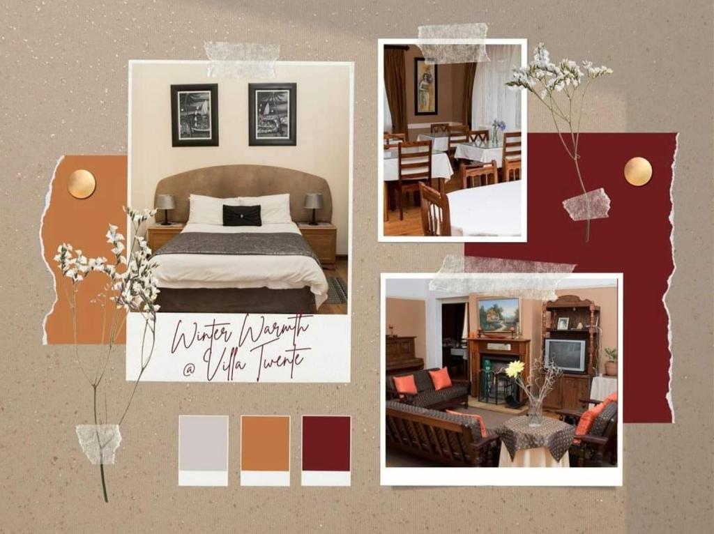 a collage of pictures of a bedroom and a living room at Villa Twente Guest House in Lichtenburg