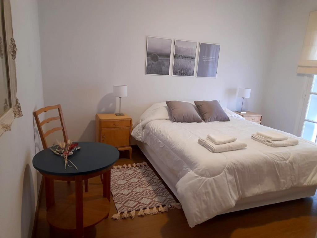 a bedroom with a bed and a table and a chair at Posta belgrano excepcional en la mejor zona de Mendoza in Mendoza