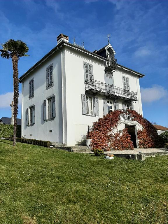 une grande maison blanche avec un palmier devant dans l'établissement Maison LaPlace, à Burg