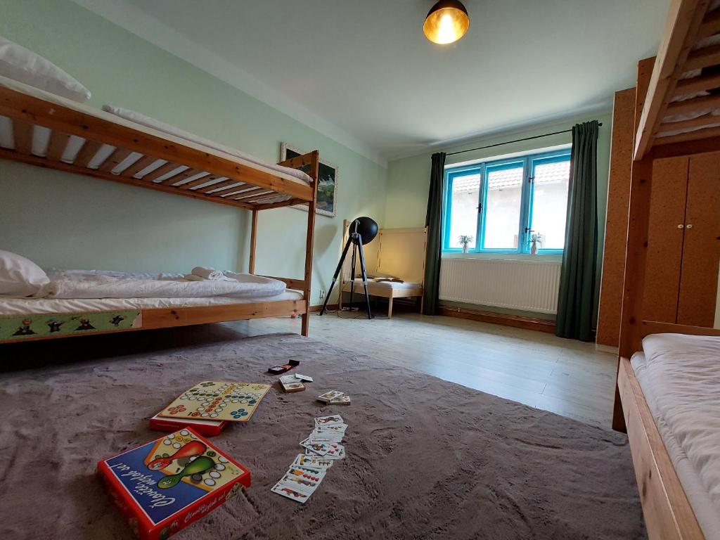 Postel nebo postele na pokoji v ubytování Modré okno