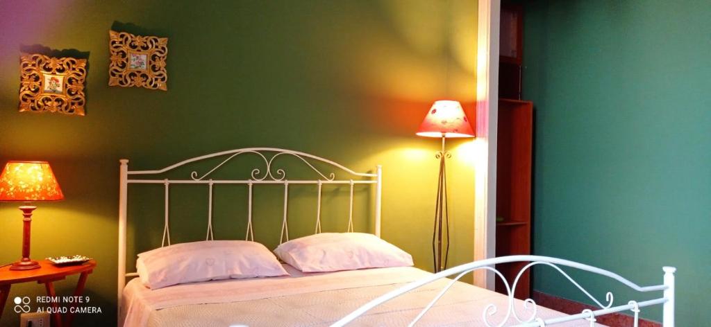 - une chambre avec un lit et un mur vert dans l'établissement Ciuri Ciuri, à Acireale