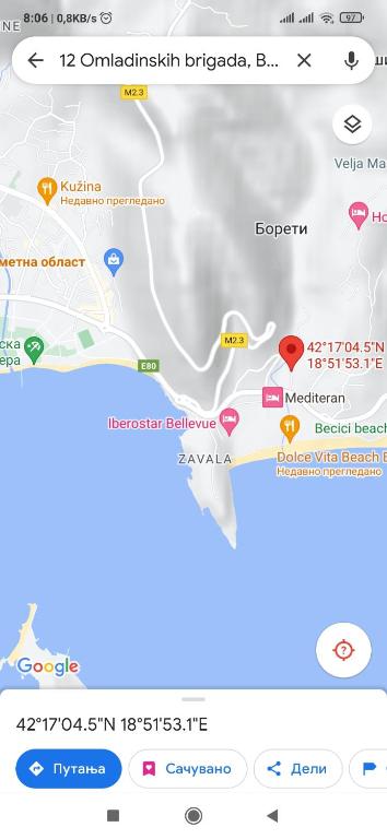 a screenshot of the google maps app with a map at Apartman Becici beach in Bečići