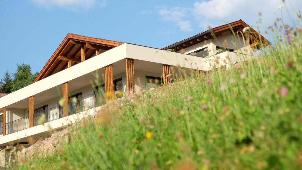 une maison sur une colline avec un champ d'herbe dans l'établissement Runk Apartments, à Alpe di Siusi