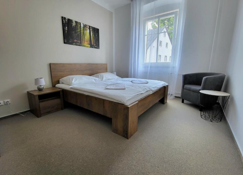 Postel nebo postele na pokoji v ubytování Apartmány hotelu Ostrý