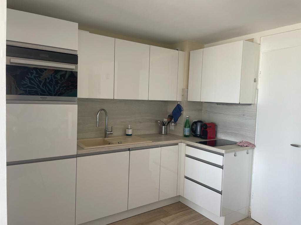 Kuchyňa alebo kuchynka v ubytovaní Appt T1 bis, terrasse face mer, rénové, climatisé