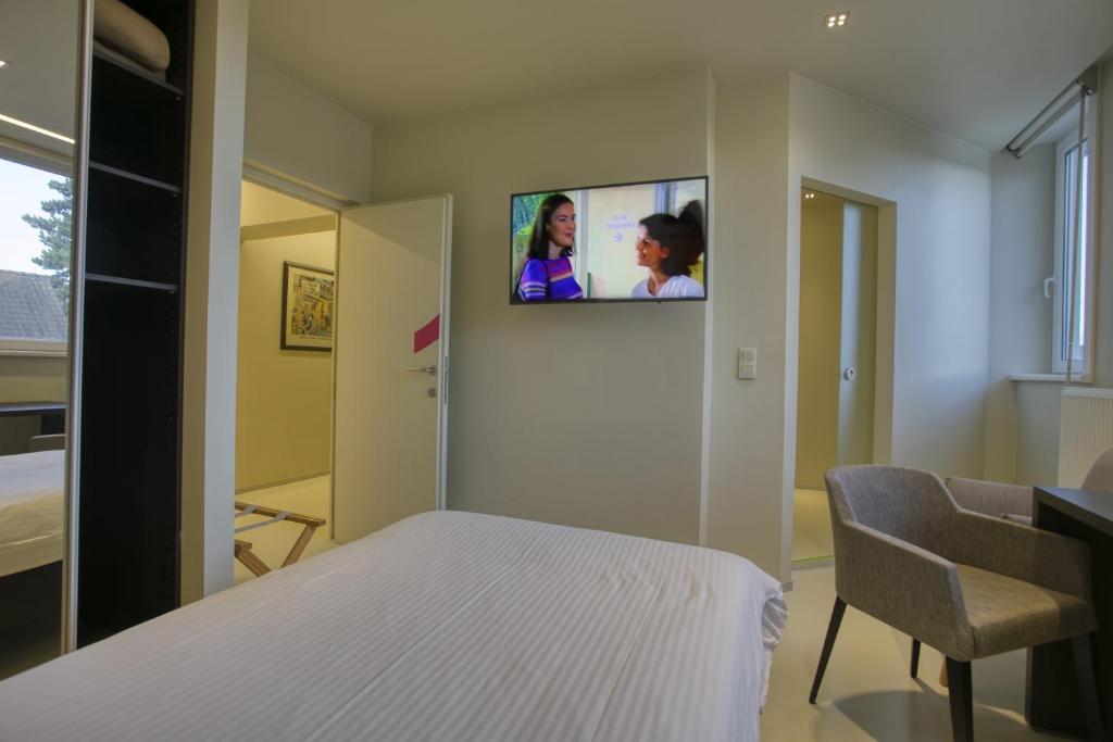 TV a/nebo společenská místnost v ubytování Auberge du Vieux Cedre, Enghien-Belgique
