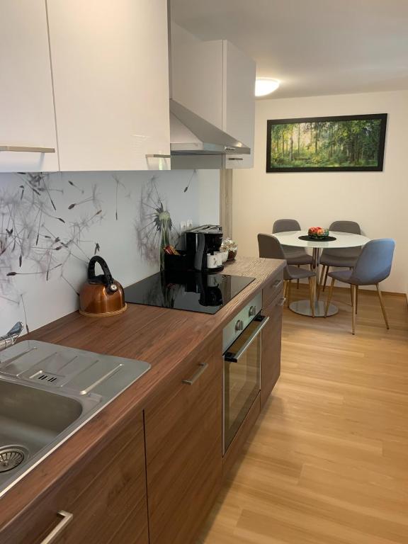 Kuchyň nebo kuchyňský kout v ubytování Apartmaji Prʼ nas