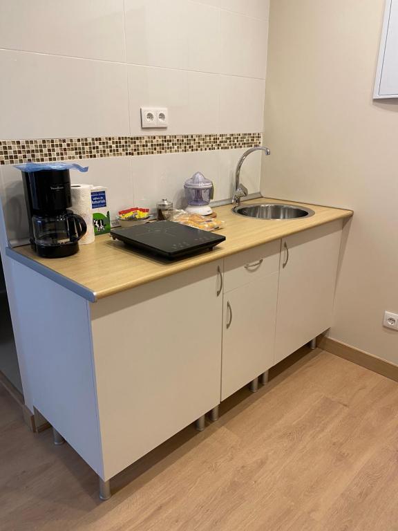 A kitchen or kitchenette at Alojamientos Muelle de Gijón