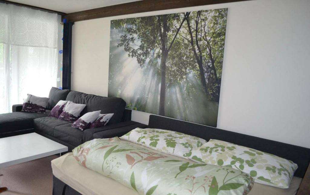 a living room with a bed and a couch at Ferienwohnung Engelberg in Engelberg
