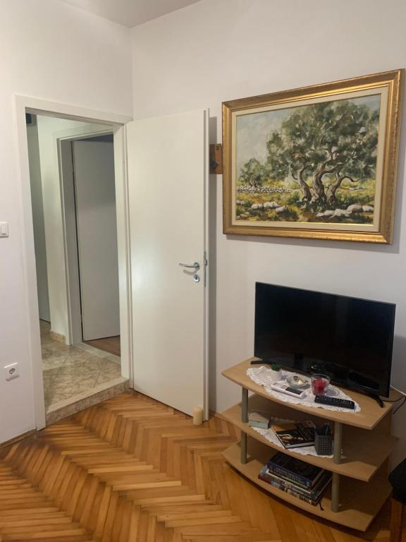 Televízia a/alebo spoločenská miestnosť v ubytovaní Mrko