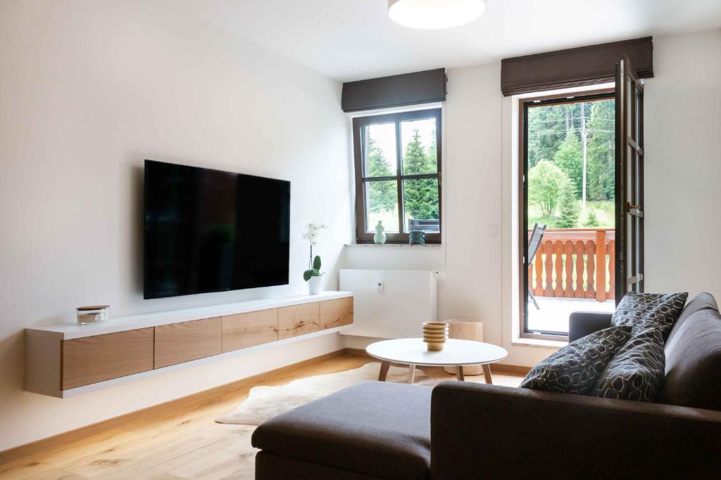 TV a/nebo společenská místnost v ubytování Wellness Apartmán Pila Kvilda