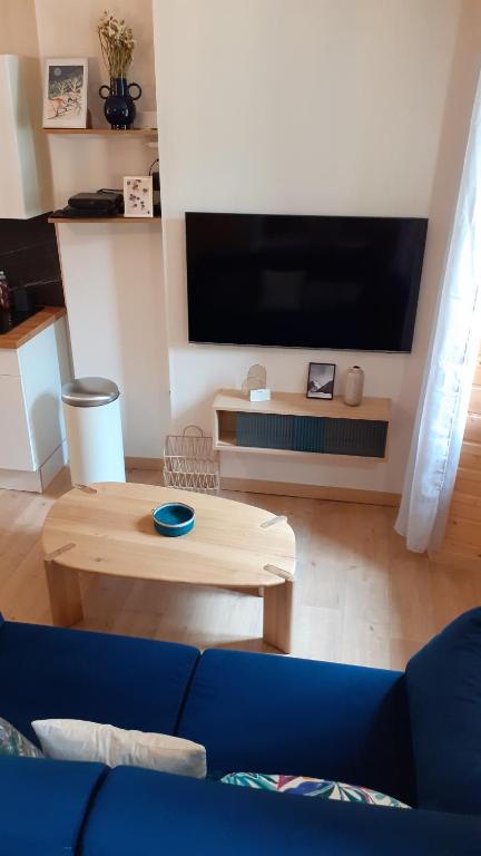 Televízia a/alebo spoločenská miestnosť v ubytovaní T3 moderne et cosy avec linge et ménage compris