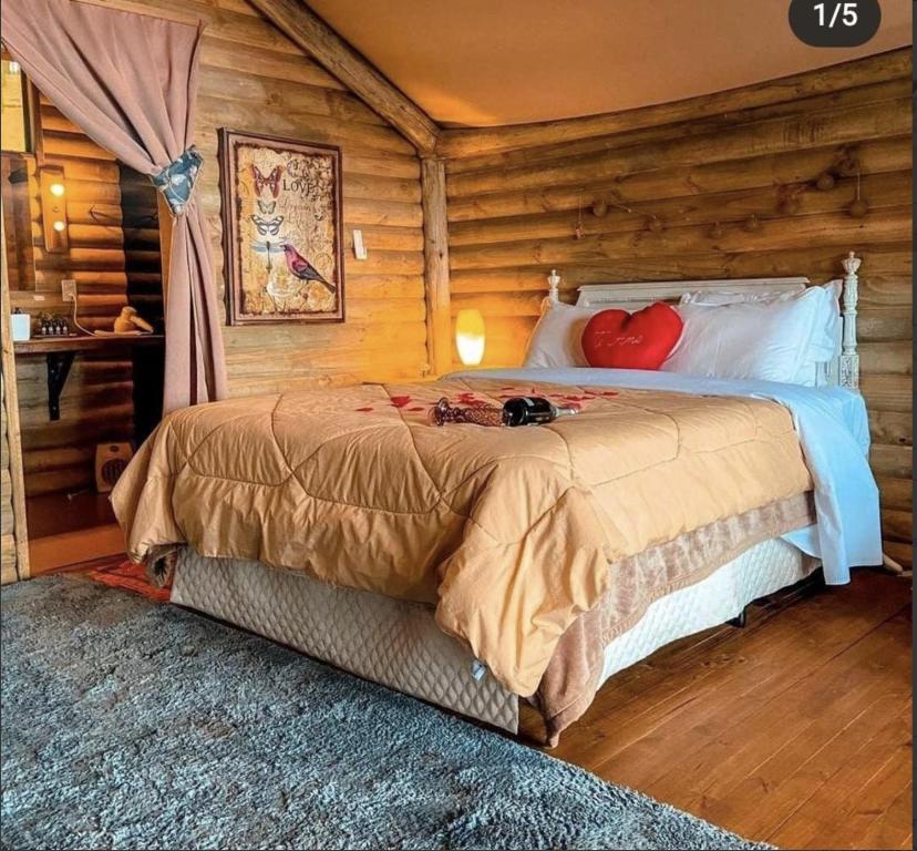 a bedroom with a bed in a log cabin at Tedesco Eco Park in São Francisco de Paula