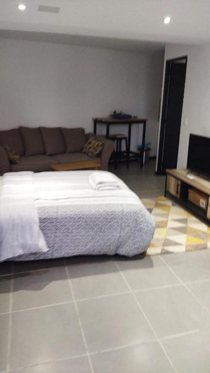 un salon avec un lit et un canapé dans l'établissement Alsace N°4, au Mans