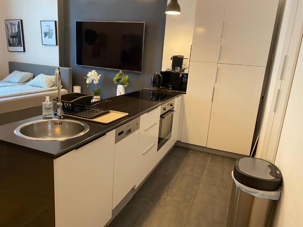 Kuchyňa alebo kuchynka v ubytovaní Stylish Apartment by the Vígszínház Theater