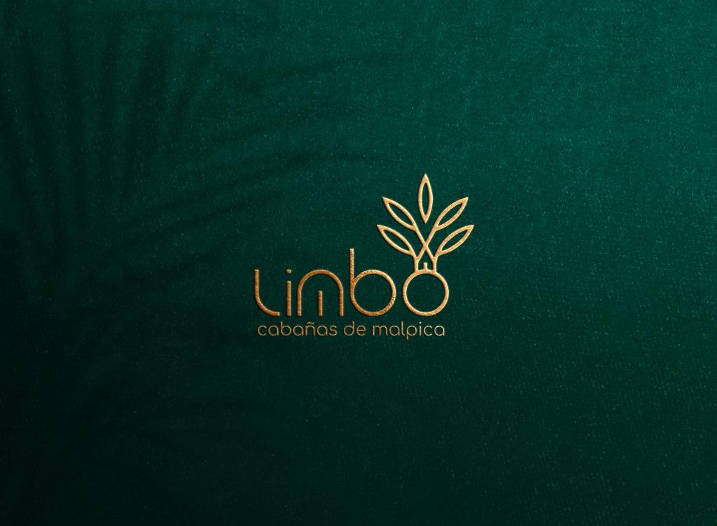 a green and gold logo on a green background at Limbo Cabañas de Malpica in Malpica